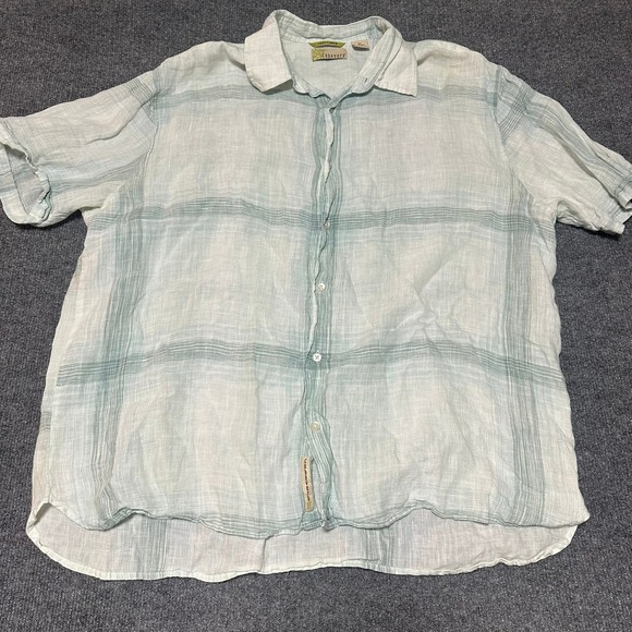 Cubavera Other - Cubavera Mens XXL 100% Linen Short Sleeve Button Up Shirt Plaid Green White